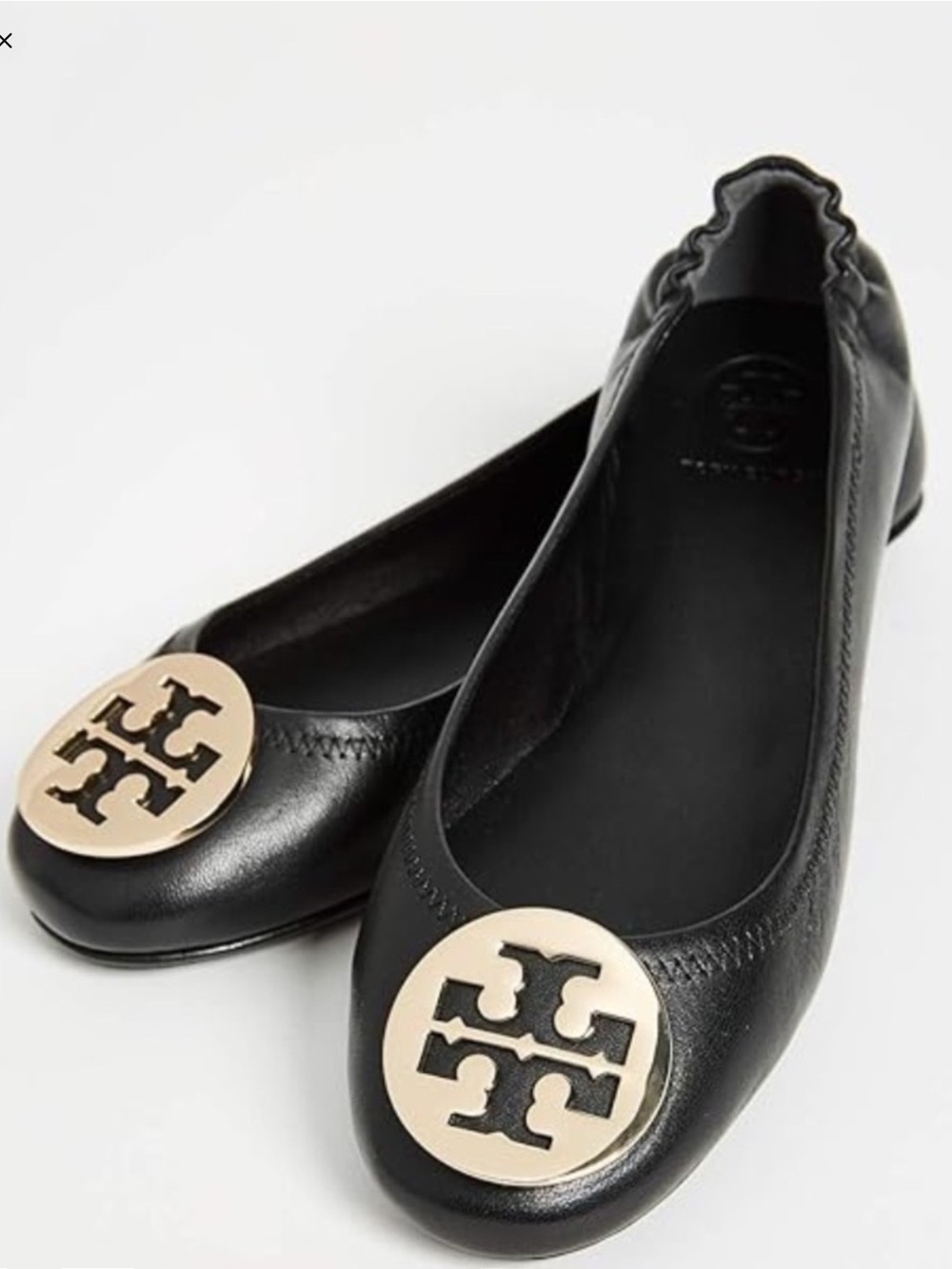 Tory Burch Minnie Leather Travel Ballet Flats Gold Logo Medallion Black Size 8 - Picture 1 of 9